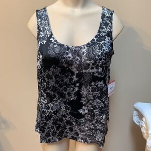 ANN Klein Black Floral Sleeveless Blouse(floral Tank)